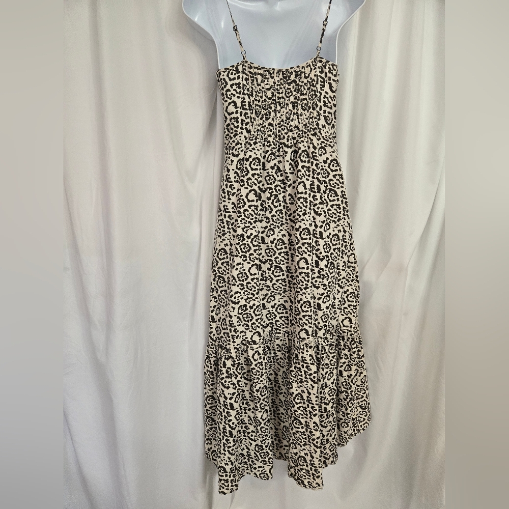 Saks Fifth Ave Leopard Print Spaghetti Strap Linen High Low Summer Dress Size S - Picture 4 of 10
